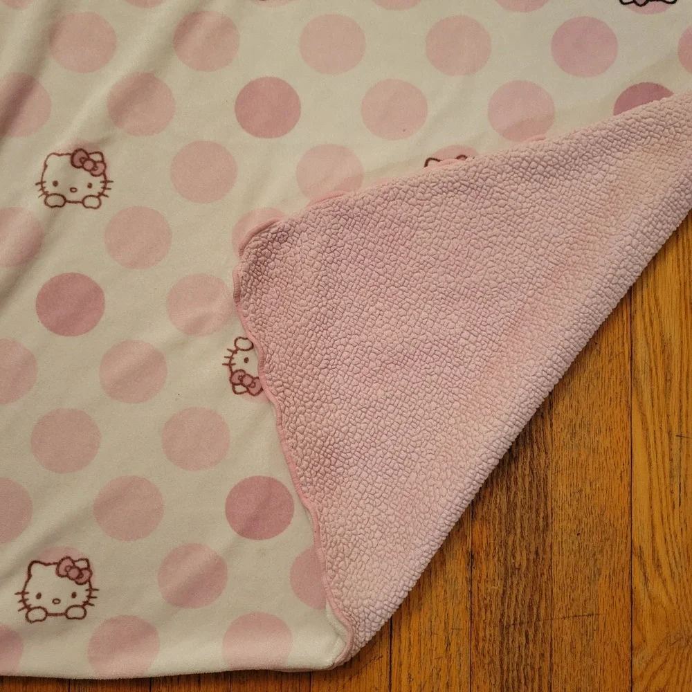 Hello Kitty Polka‎ Dot Baby Blanket Pink Reversible Soft Cozy Y2K Vintage Retro